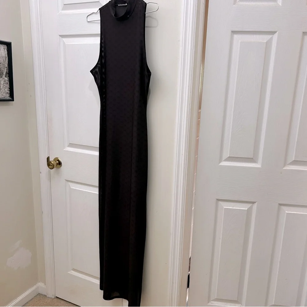 Peppermayo Brown w/ Black Signature Logo Sheer Maxi Sleeveless Dress Size 8